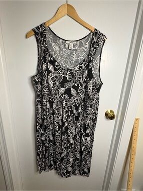Style&co. Sz 3X Floral Knit Midi Babydoll Dress Pockets Stretch Ruffle Details
